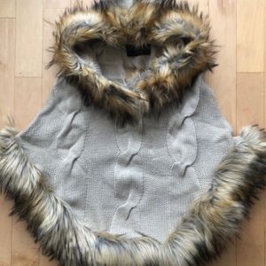 Linda Richards cable knit poncho with faux fur